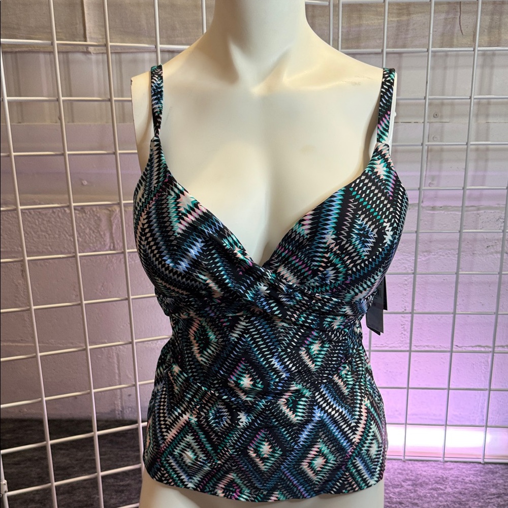 Island Escape Black and Green Geometric Bikini Top